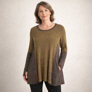 Aria Womens Lagenlook Tunic Top Size M Brown Earthy Artsy Boho Pockets NWT